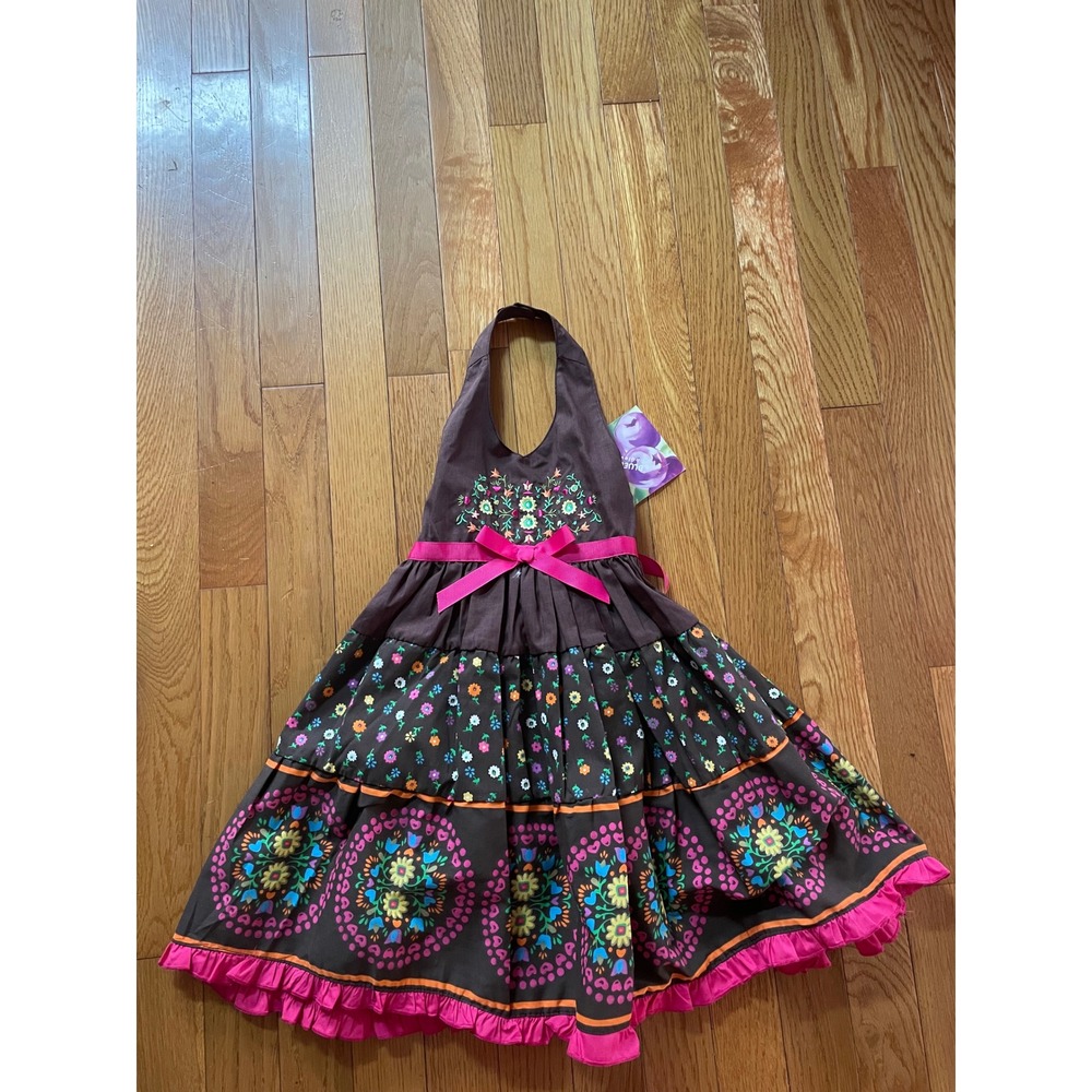 Blueberi Boulevard Girls Brown Floral Halter Dress Pink Trim 4T NWT SRB12915